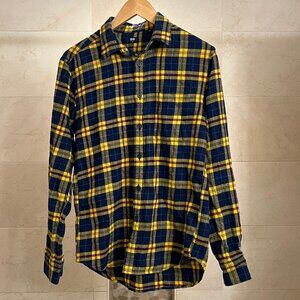 Uniqlo blue and yellow plaid checked flannel shirt, size S, good condition